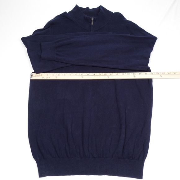 LL Bean 1/4 Zip Sweater Men's L Navy Blue Pullover Mock Neck Long Sleeves Knit - Picture 3 of 7